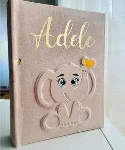 Beež personaalne sametalbum elevandi kujundusega