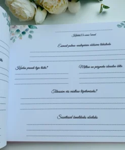 Pulmaraamatu küsimuste leht lillekujundusega