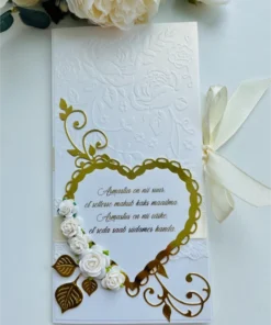 Valge-kuldne personaalne õnnitluskaart ornamendiga